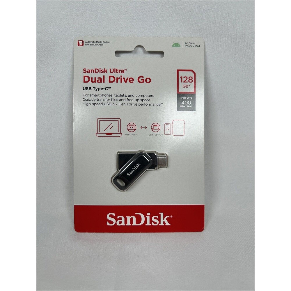 Sandisk Ultra Dual 128GB Drive Go USB Type-C Flash Drive 400mb/s New